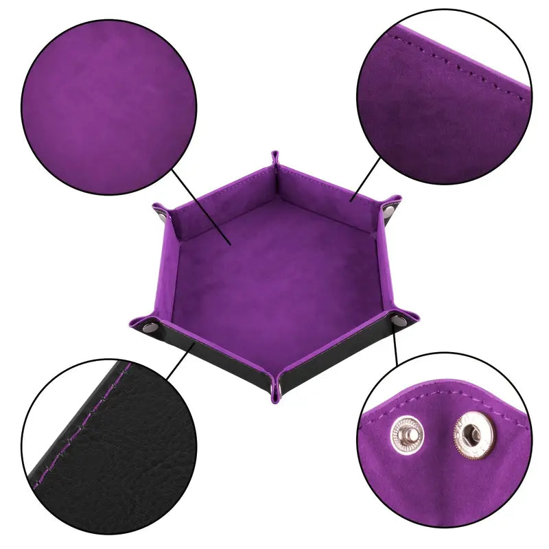 1pc/Dice Tray Hexagonal Dice Rolling Rack Folding PU Leather Dice Tray - purple