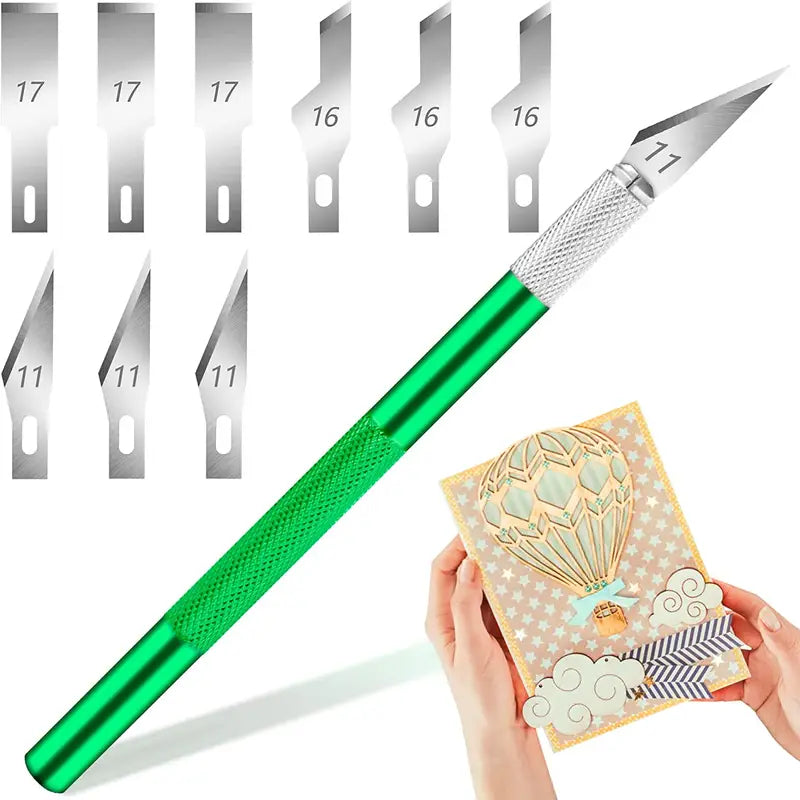 9pc Exacto Knife with extra blades - green