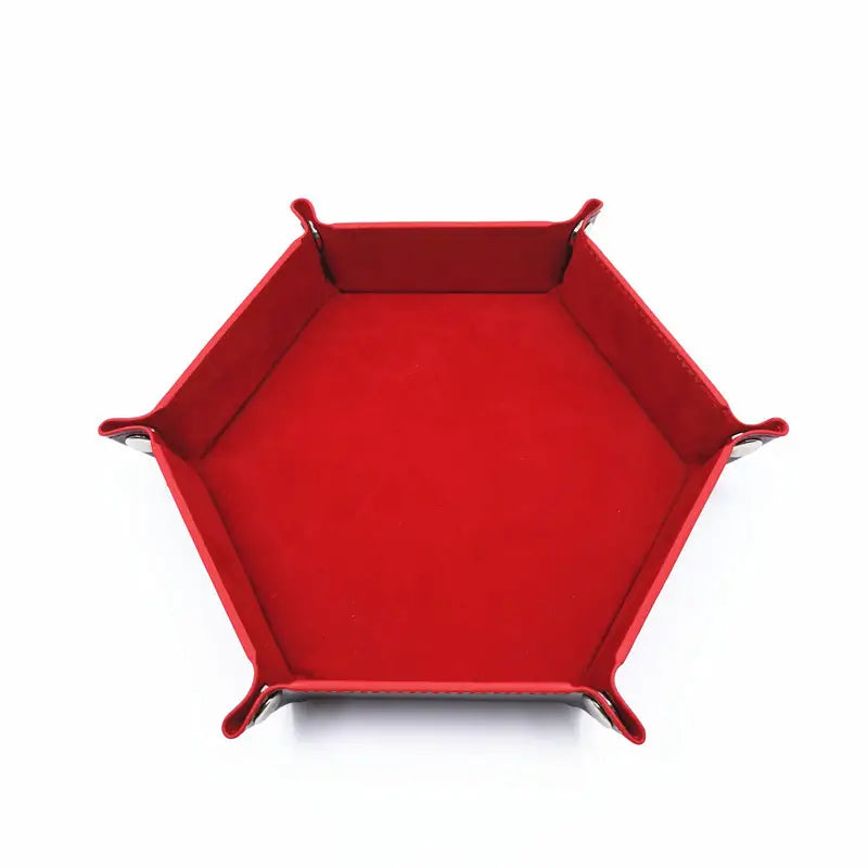 1pc/Dice Tray Hexagonal Dice Rolling Rack Folding PU Leather Dice Tray - red